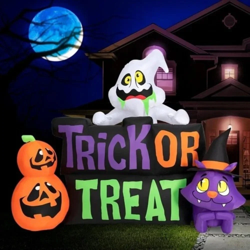 Holidayana 9ft Halloween Inflatable Trick or Treat Sign Ghost Pumpkin Cat